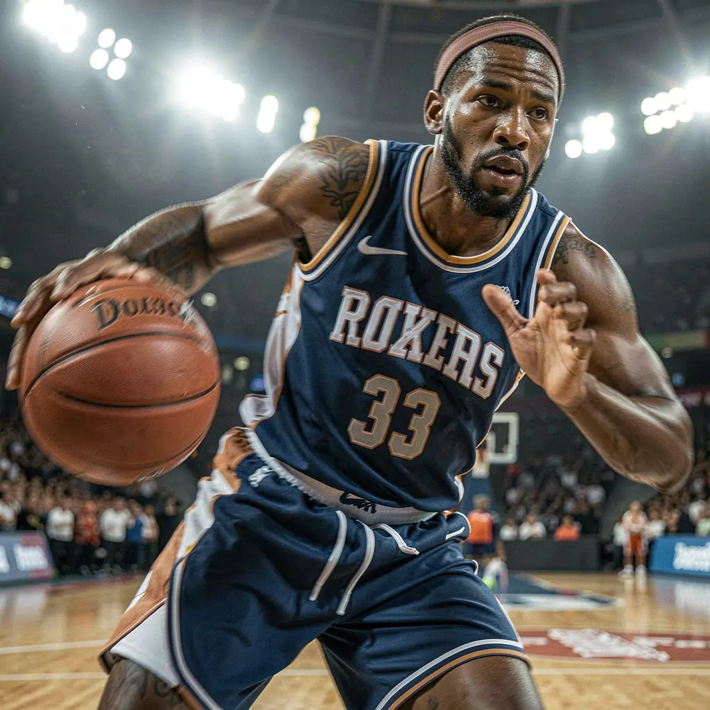 Dynamic close up of a basketball player dribbling through defenders in a packed arena capturing the thrill of live basketball action on G89 in the Philippines