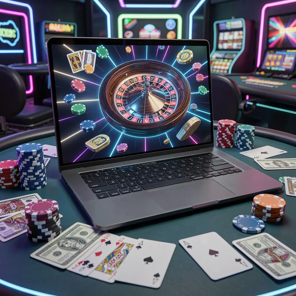Modern laptop displaying a vibrant online roulette game with colorful casino chips and cards highlighting the immersive G89 online casino experience for players in the Philippines